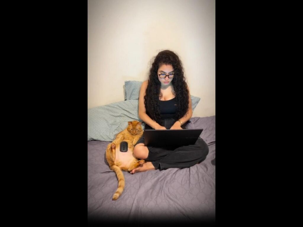 茶色の猫が仰向けでマウスを乗せている